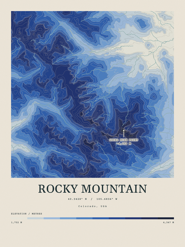 Rocky Mountain — Contour Colour print in Ultramarine