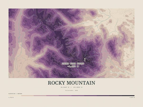 Rocky Mountain — Contour Colour print in Plum & Clay (landscape)