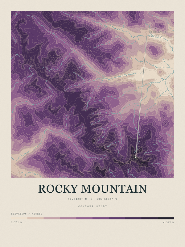Rocky Mountain — Contour Colour print in Plum & Clay