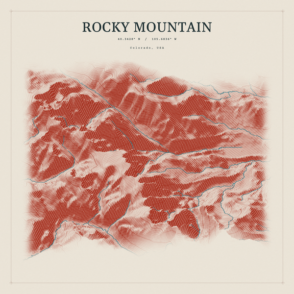 Rocky Mountain — Red Relief print in Ember & Ochre (square)