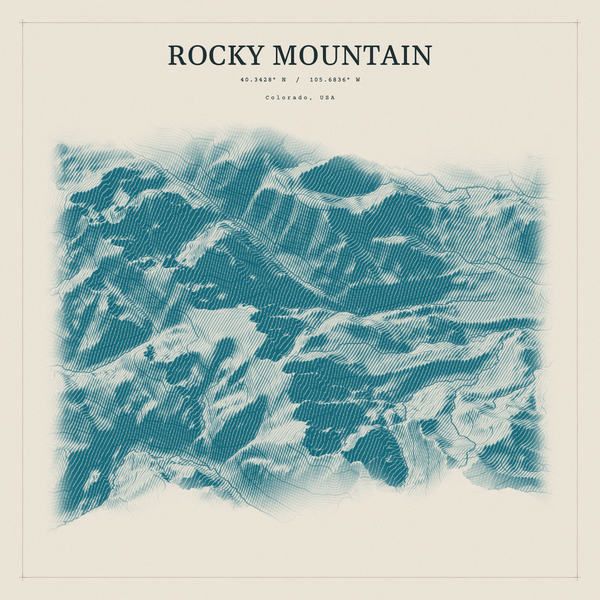 Rocky Mountain — Red Relief print in Fjord (square)