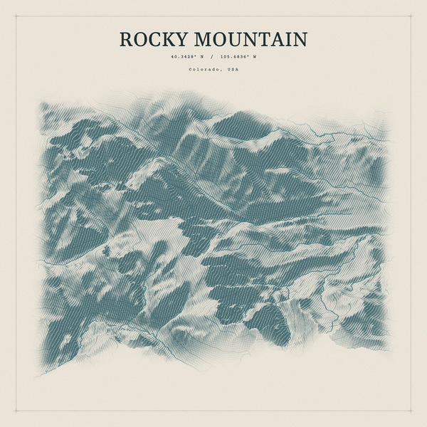 Rocky Mountain — Red Relief print in Graphite (square)