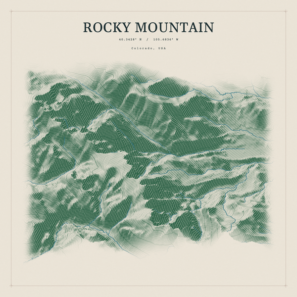 Rocky Mountain — Red Relief print in Forest Floor (square)