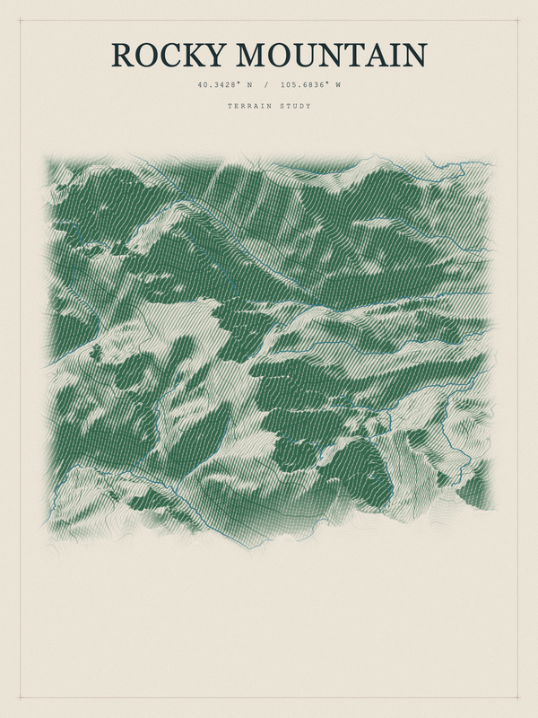 Rocky Mountain — Red Relief print in Forest Floor