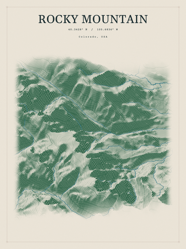 Rocky Mountain — Red Relief print in Forest Floor