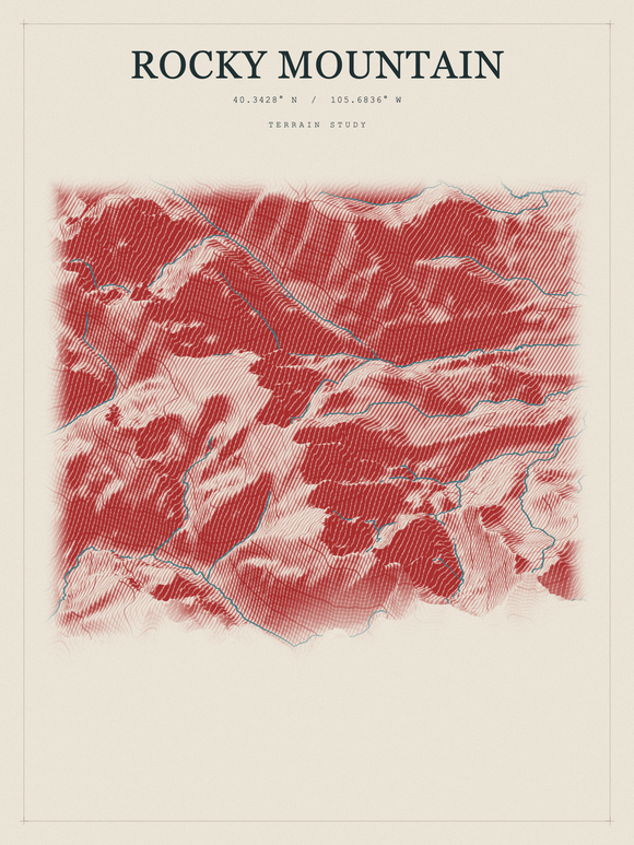 Rocky Mountain — Red Relief print in Red Earth