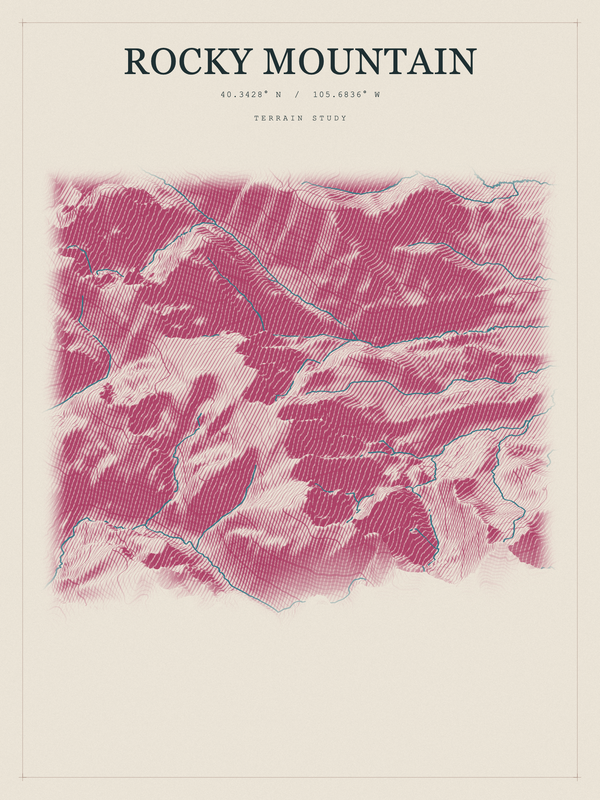 Rocky Mountain — Red Relief print in Rose & Stone