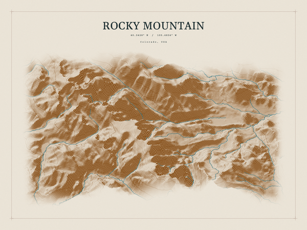 Rocky Mountain — Red Relief print in Saffron & Slate (landscape)