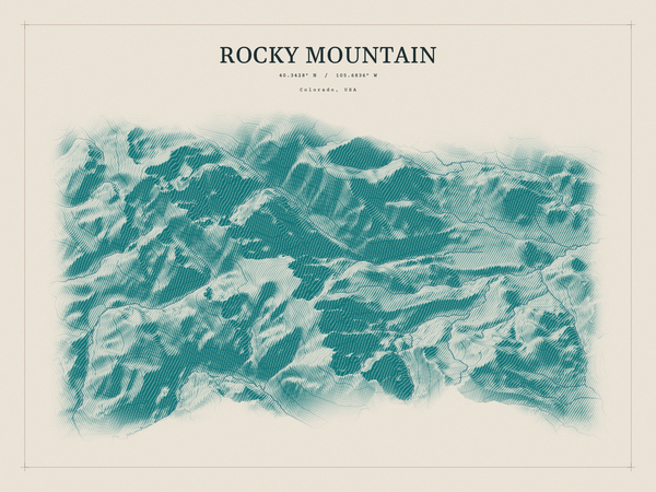 Rocky Mountain — Red Relief print in Alpine Teal (landscape)