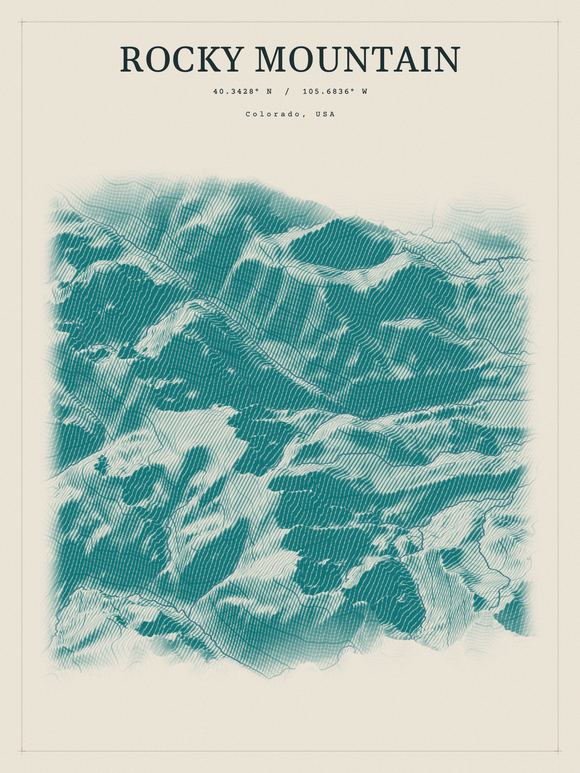 Rocky Mountain — Red Relief print in Alpine Teal