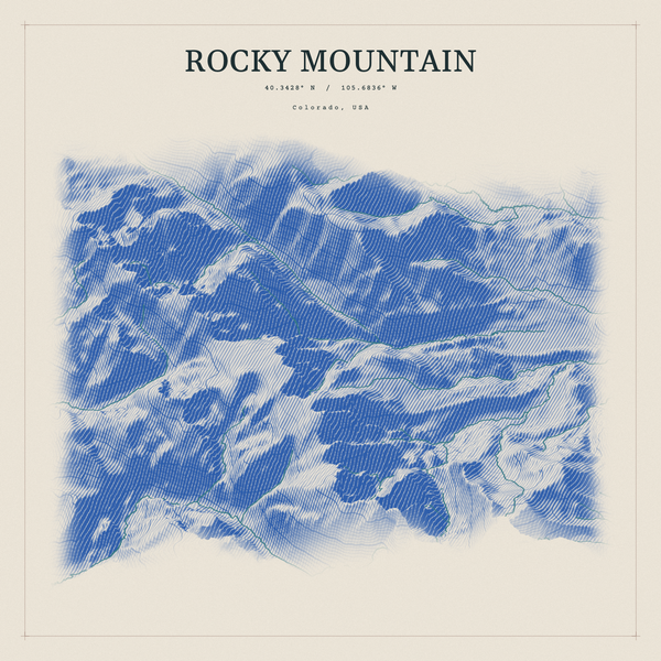Rocky Mountain — Red Relief print in Ultramarine (square)