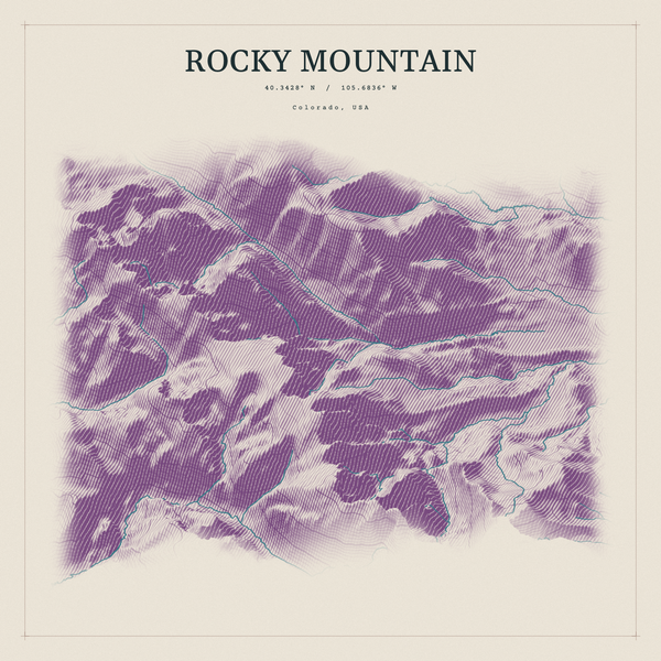 Rocky Mountain — Red Relief print in Plum & Clay (square)