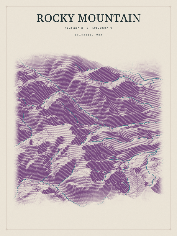 Rocky Mountain — Red Relief print in Plum & Clay