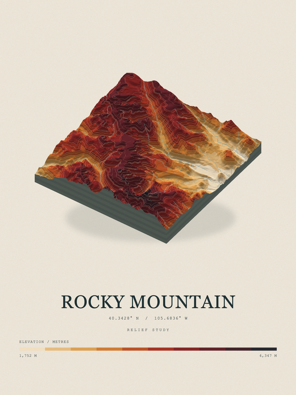 Rocky Mountain — Terrain Relief print in Ember & Ochre