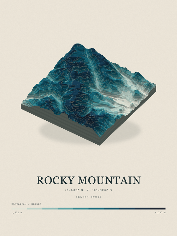 Rocky Mountain — Terrain Relief print in Fjord