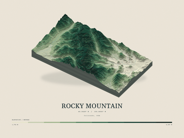 Rocky Mountain — Terrain Relief print in Forest Floor (landscape)