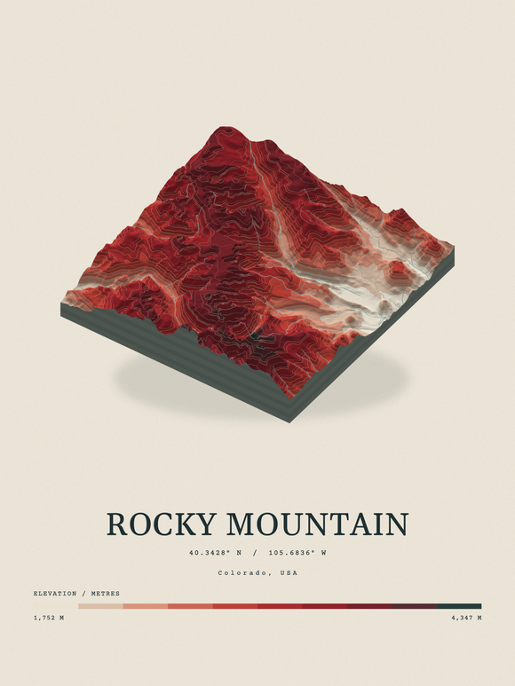 Rocky Mountain — Terrain Relief print in Red Earth