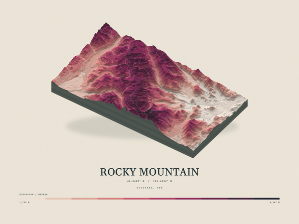 Rocky Mountain — Terrain Relief print in Rose & Stone (landscape)