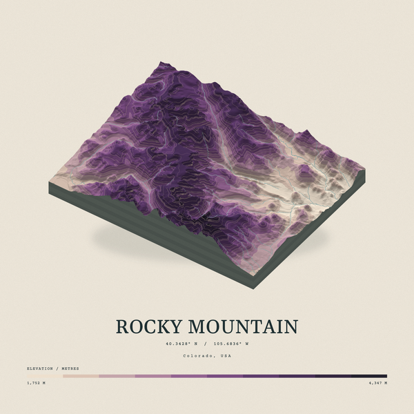 Rocky Mountain — Terrain Relief print in Plum & Clay (square)
