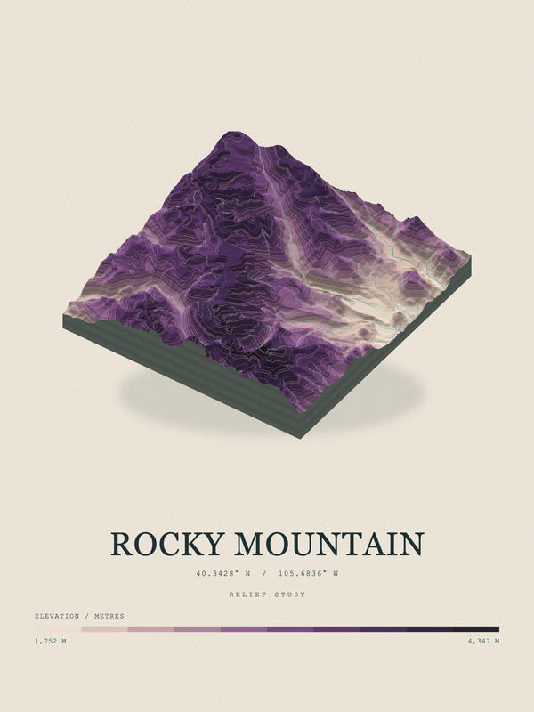 Rocky Mountain — Terrain Relief print in Plum & Clay