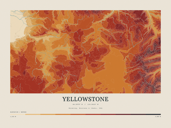 Yellowstone — Contour Colour print in Ember & Ochre (landscape)