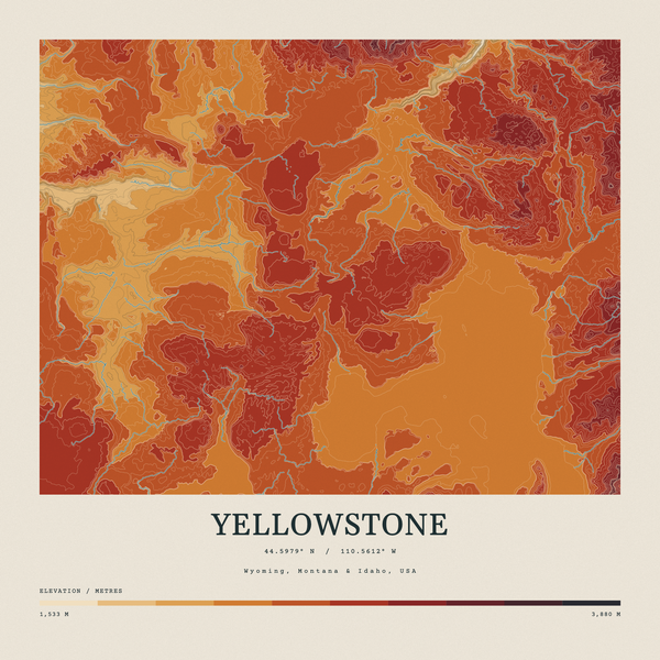 Yellowstone — Contour Colour print in Ember & Ochre (square)