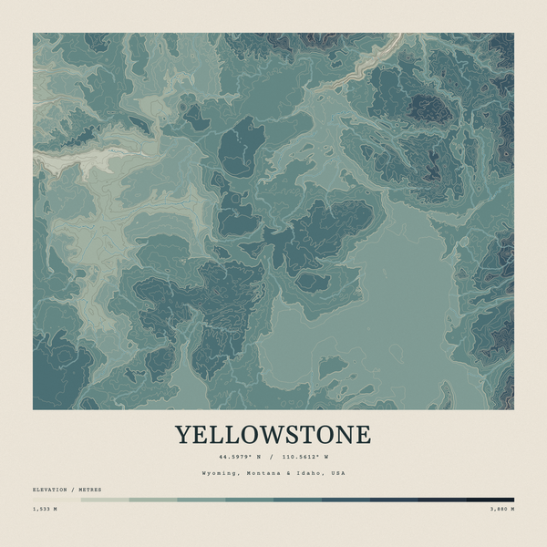 Yellowstone — Contour Colour print in Graphite (square)