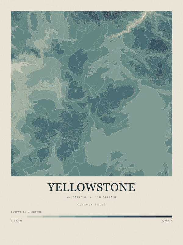 Yellowstone — Contour Colour print in Graphite