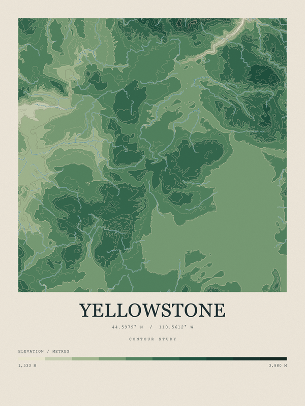 Yellowstone — Contour Colour print in Forest Floor