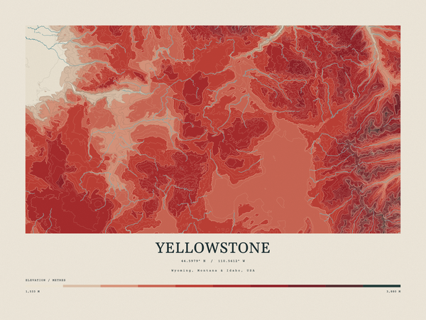 Yellowstone — Contour Colour print in Red Earth (landscape)