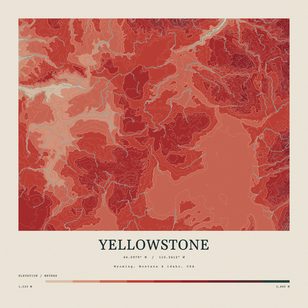 Yellowstone — Contour Colour print in Red Earth (square)