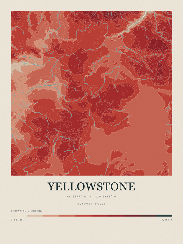 Yellowstone — Contour Colour print in Red Earth