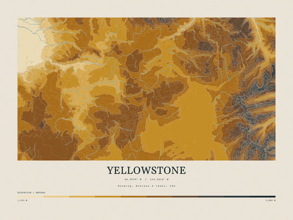 Yellowstone — Contour Colour print in Saffron & Slate (landscape)