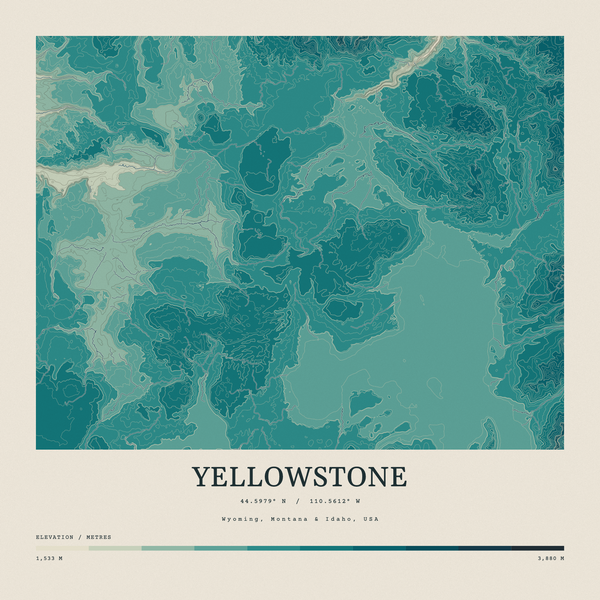 Yellowstone — Contour Colour print in Alpine Teal (square)