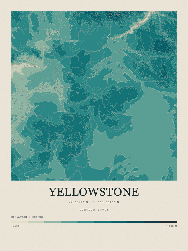 Yellowstone — Contour Colour print in Alpine Teal