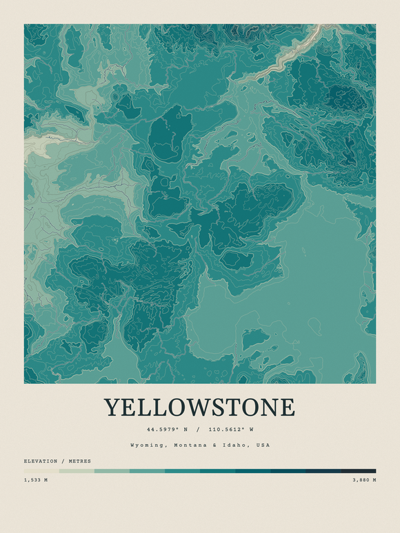 Yellowstone — Contour Colour print in Alpine Teal