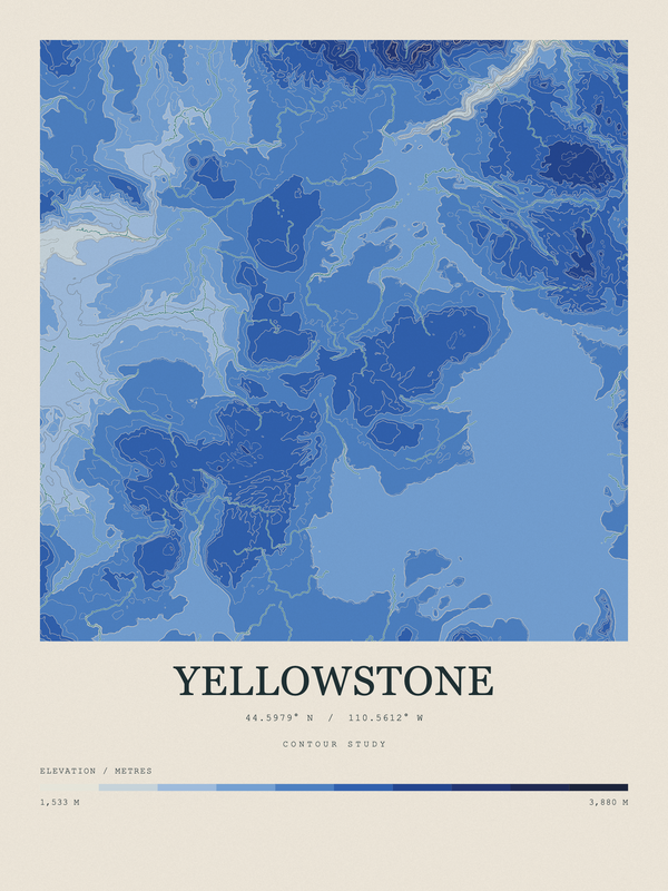 Yellowstone — Contour Colour print in Ultramarine