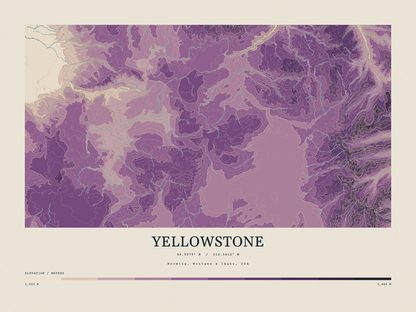 Yellowstone — Contour Colour print in Plum & Clay (landscape)