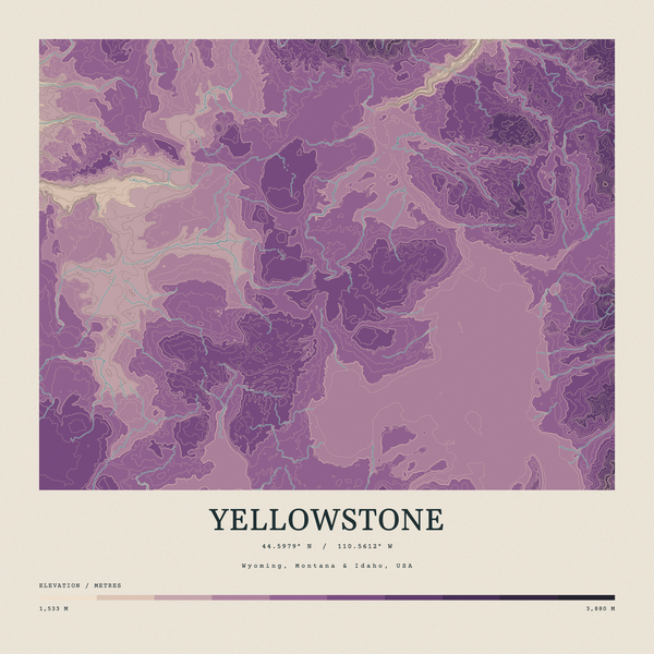 Yellowstone — Contour Colour print in Plum & Clay (square)