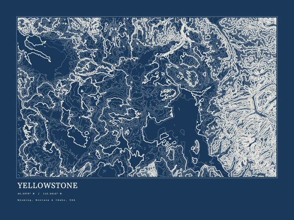 Yellowstone — Ink print in Blueprint Dark (landscape)