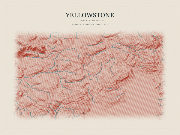 Yellowstone — Red Relief print in Ember & Ochre (landscape)