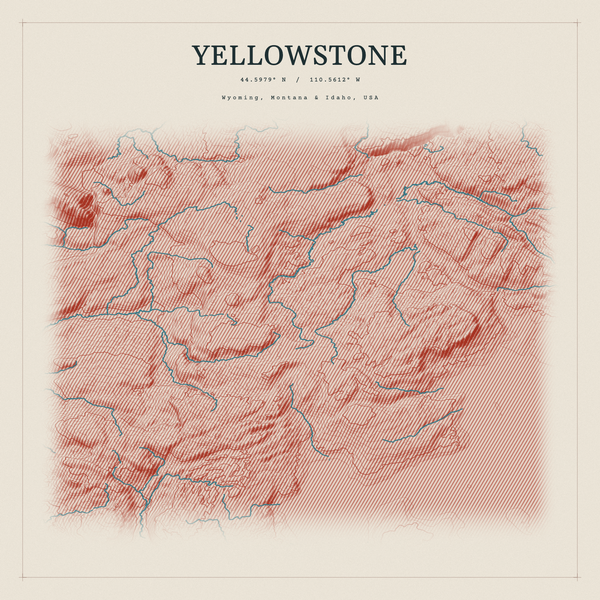 Yellowstone — Red Relief print in Ember & Ochre (square)