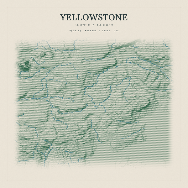 Yellowstone — Red Relief print in Forest Floor (square)