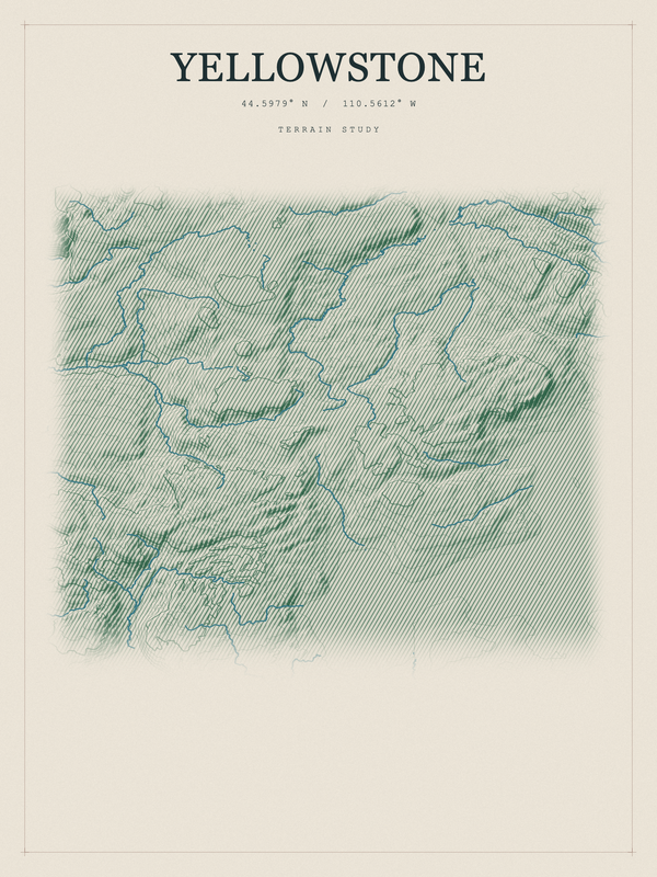 Yellowstone — Red Relief print in Forest Floor