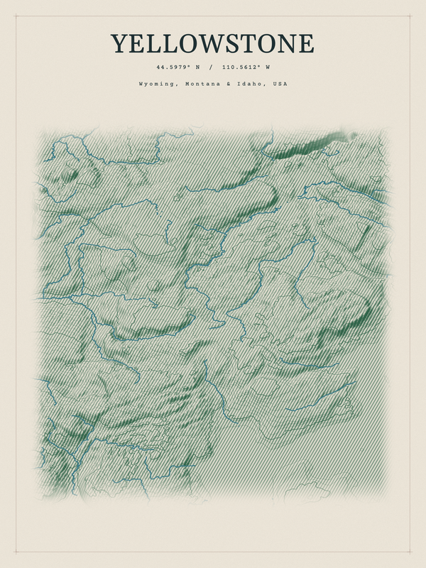 Yellowstone — Red Relief print in Forest Floor