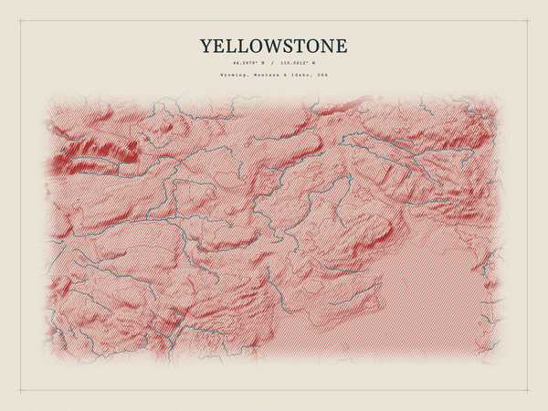 Yellowstone — Red Relief print in Red Earth (landscape)