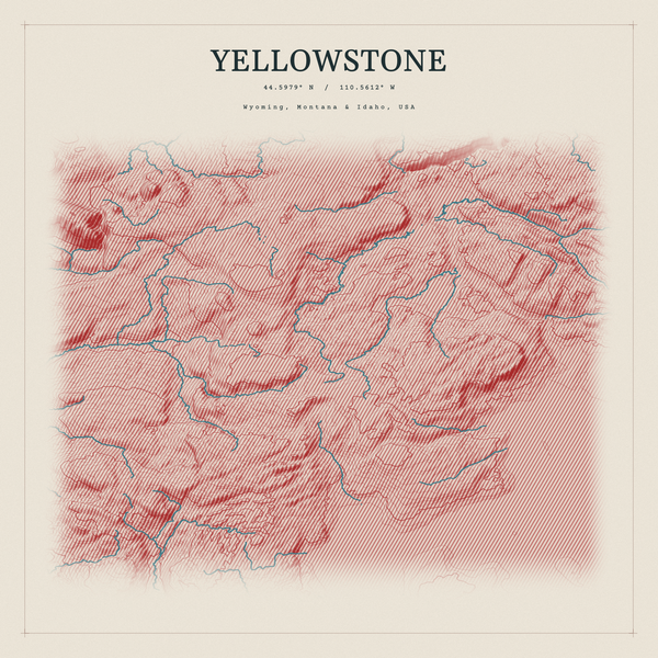 Yellowstone — Red Relief print in Red Earth (square)
