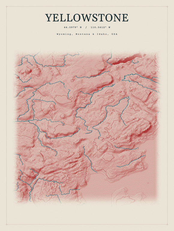 Yellowstone — Red Relief print in Red Earth