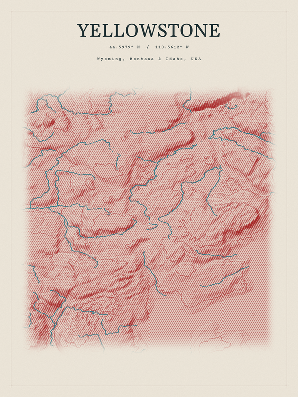Yellowstone — Red Relief print in Red Earth