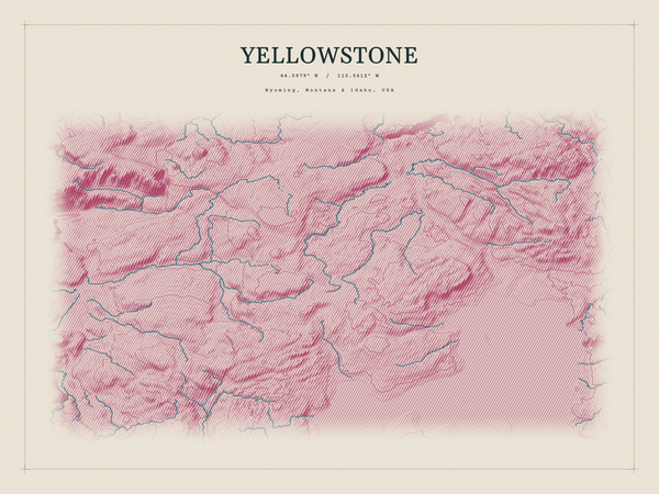 Yellowstone — Red Relief print in Rose & Stone (landscape)